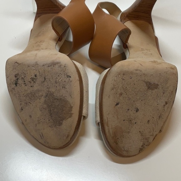 VIA SPIGA Leather Ankle Strap Sandal Tan Linen Color Block Size 9 - Picture 7 of 8